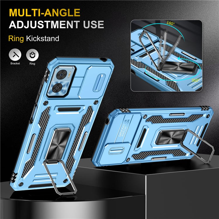 Armor Series for Motorola Moto E22i 4G / E22 4G Shockproof Phone Case Kickstand with Slide Camera Protector - Sky Blue