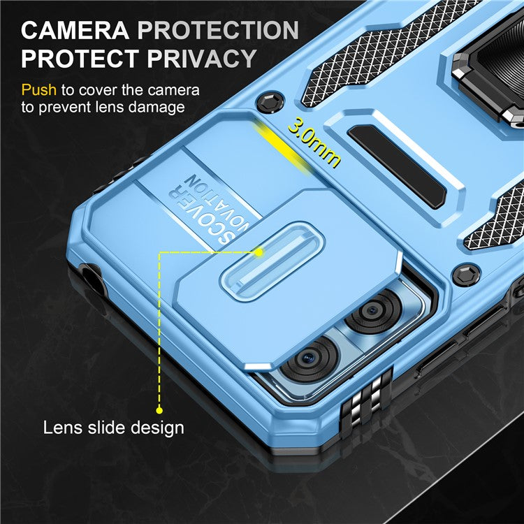Armor Series for Motorola Moto E22i 4G / E22 4G Shockproof Phone Case Kickstand with Slide Camera Protector - Sky Blue