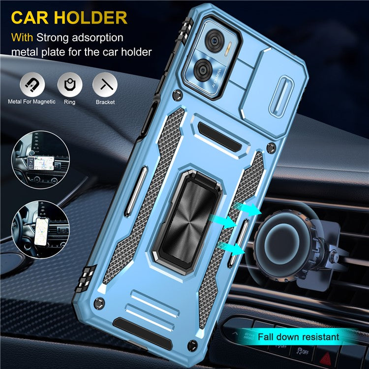 Armor Series for Motorola Moto E22i 4G / E22 4G Shockproof Phone Case Kickstand with Slide Camera Protector - Sky Blue