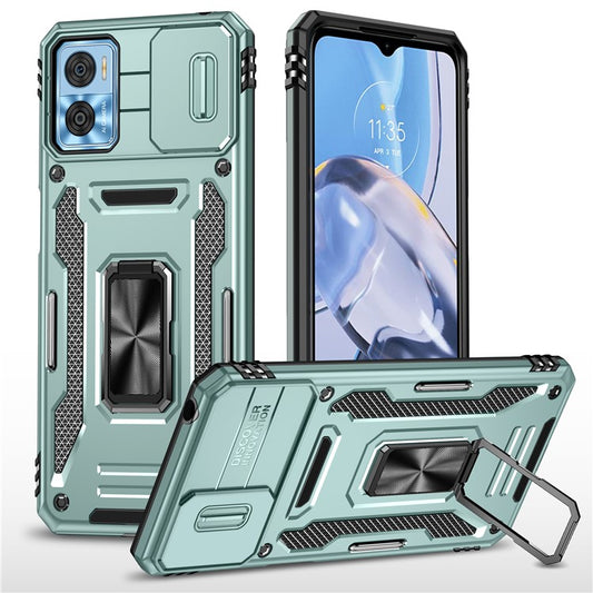 Armor Series for Motorola Moto E22i 4G / E22 4G Shockproof Phone Case Kickstand with Slide Camera Protector - Green