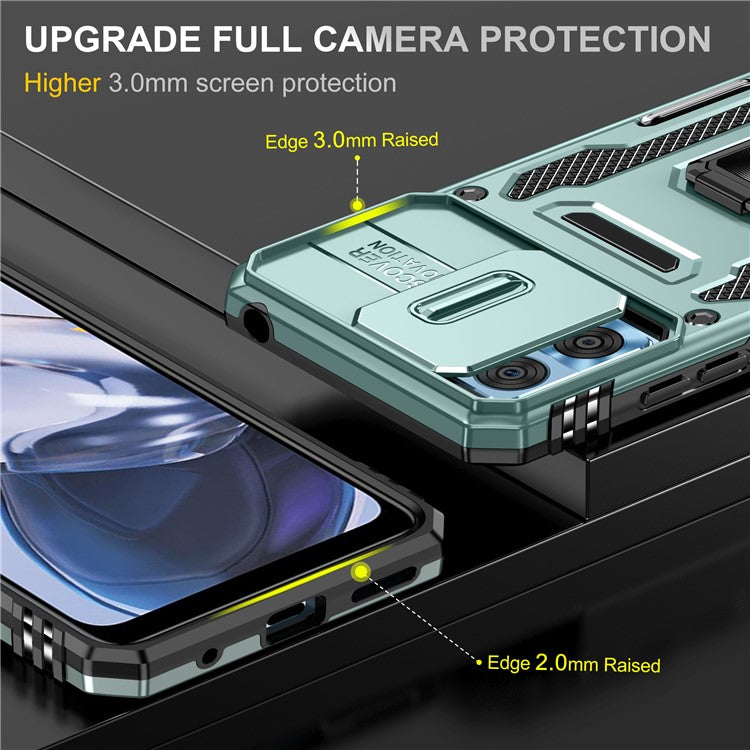 Armor Series for Motorola Moto E22i 4G / E22 4G Shockproof Phone Case Kickstand with Slide Camera Protector - Green