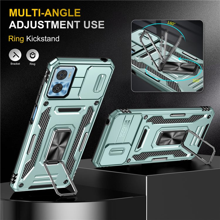 Armor Series for Motorola Moto E22i 4G / E22 4G Shockproof Phone Case Kickstand with Slide Camera Protector - Green