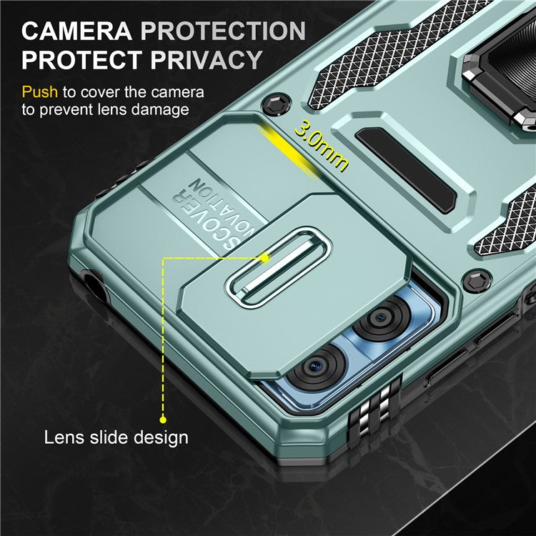 Armor Series for Motorola Moto E22i 4G / E22 4G Shockproof Phone Case Kickstand with Slide Camera Protector - Green