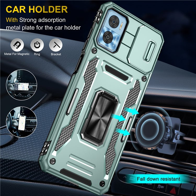 Armor Series for Motorola Moto E22i 4G / E22 4G Shockproof Phone Case Kickstand with Slide Camera Protector - Green
