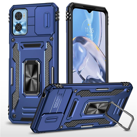 Armor Series for Motorola Moto E22i 4G / E22 4G Shockproof Phone Case Kickstand with Slide Camera Protector - Navy Blue