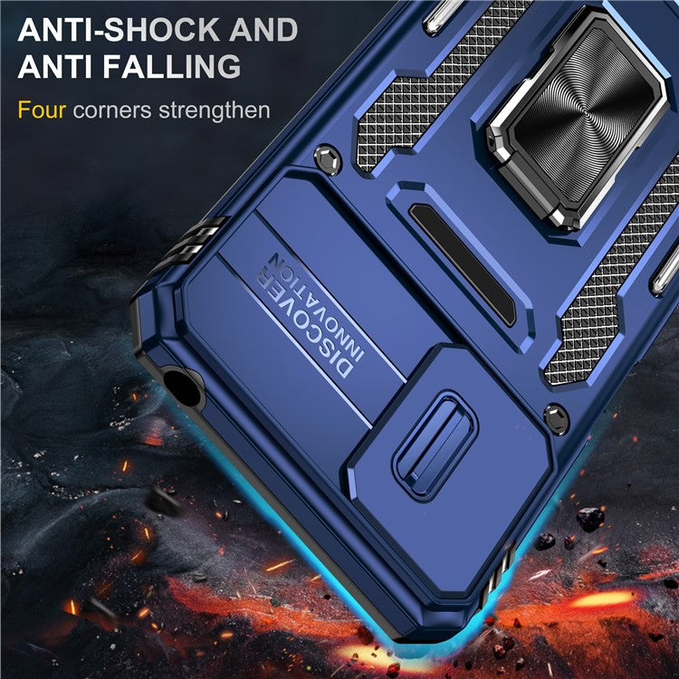 Armor Series for Motorola Moto E22i 4G / E22 4G Shockproof Phone Case Kickstand with Slide Camera Protector - Navy Blue
