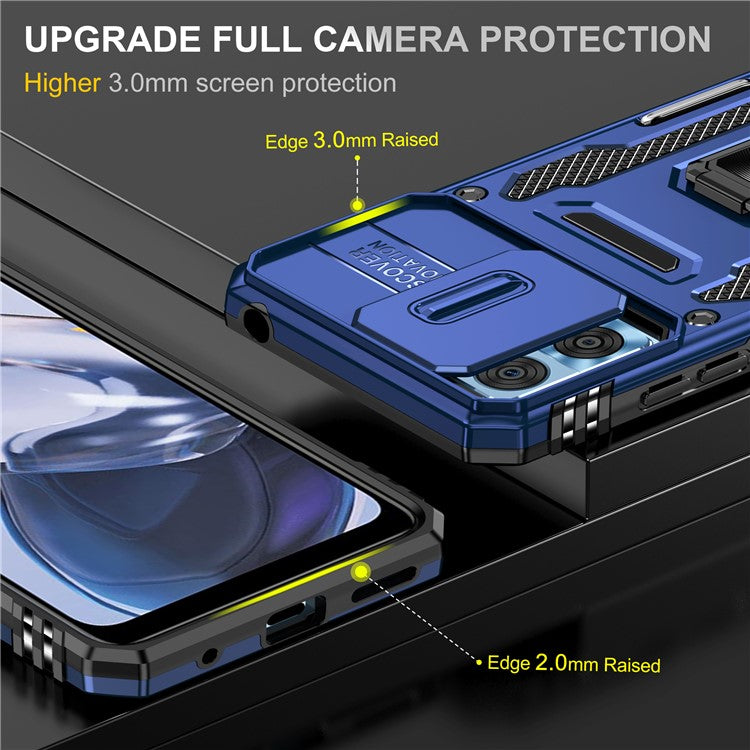 Armor Series for Motorola Moto E22i 4G / E22 4G Shockproof Phone Case Kickstand with Slide Camera Protector - Navy Blue