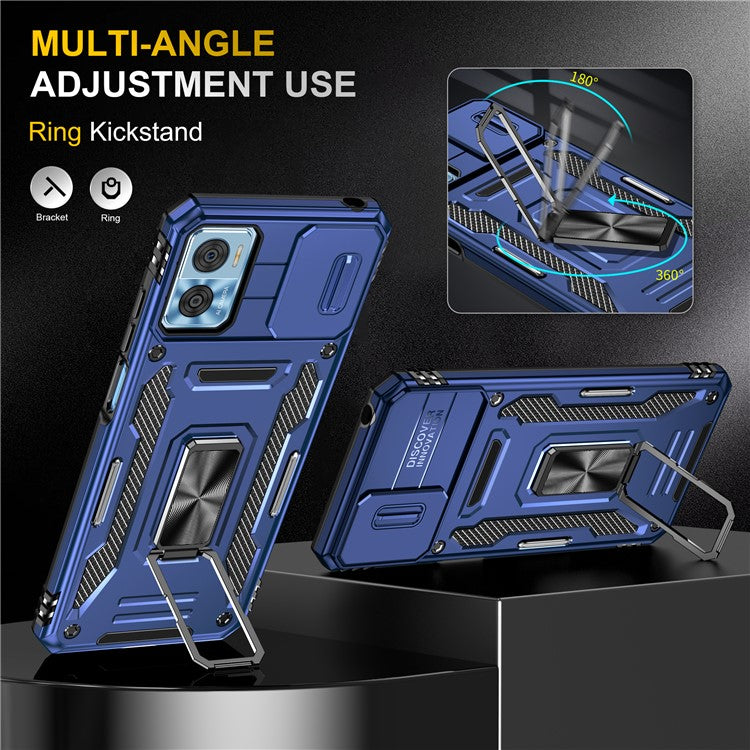 Armor Series for Motorola Moto E22i 4G / E22 4G Shockproof Phone Case Kickstand with Slide Camera Protector - Navy Blue