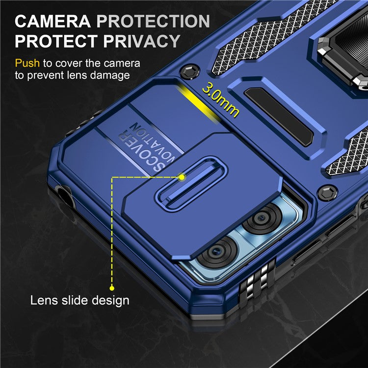 Armor Series for Motorola Moto E22i 4G / E22 4G Shockproof Phone Case Kickstand with Slide Camera Protector - Navy Blue