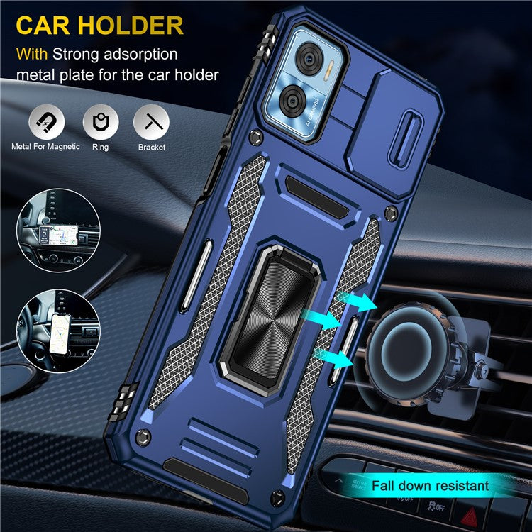 Armor Series for Motorola Moto E22i 4G / E22 4G Shockproof Phone Case Kickstand with Slide Camera Protector - Navy Blue