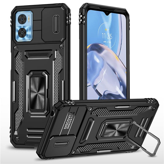 Armor Series for Motorola Moto E22i 4G / E22 4G Shockproof Phone Case Kickstand with Slide Camera Protector - Black