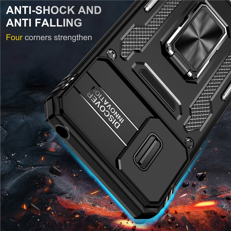 Armor Series for Motorola Moto E22i 4G / E22 4G Shockproof Phone Case Kickstand with Slide Camera Protector - Black