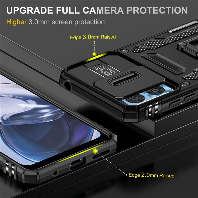 Armor Series for Motorola Moto E22i 4G / E22 4G Shockproof Phone Case Kickstand with Slide Camera Protector - Black