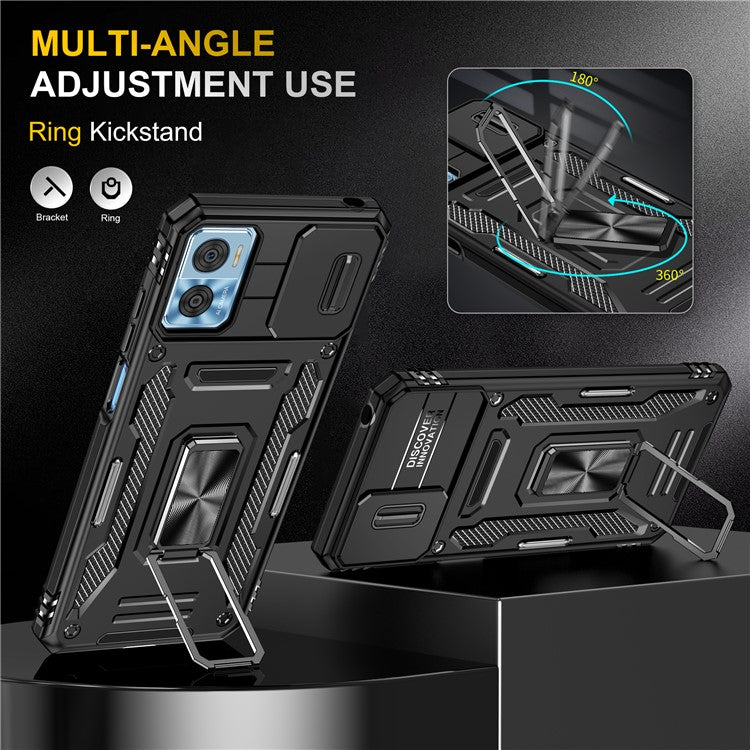 Armor Series for Motorola Moto E22i 4G / E22 4G Shockproof Phone Case Kickstand with Slide Camera Protector - Black