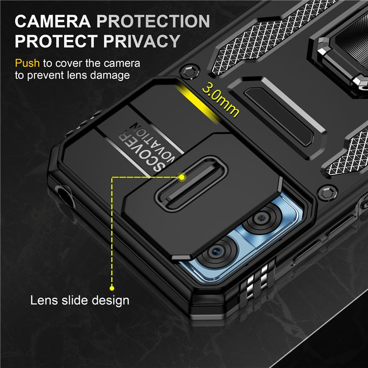 Armor Series for Motorola Moto E22i 4G / E22 4G Shockproof Phone Case Kickstand with Slide Camera Protector - Black