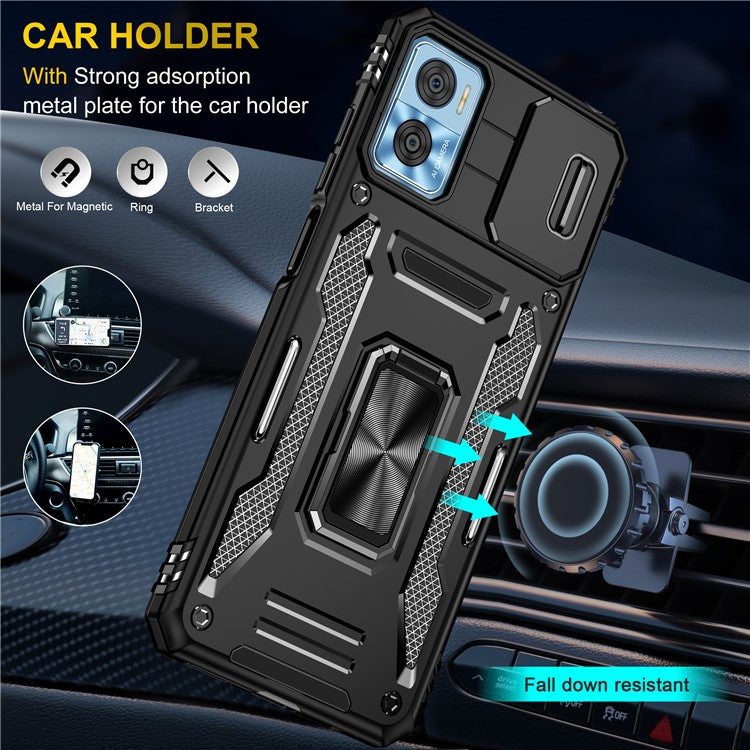 Armor Series for Motorola Moto E22i 4G / E22 4G Shockproof Phone Case Kickstand with Slide Camera Protector - Black