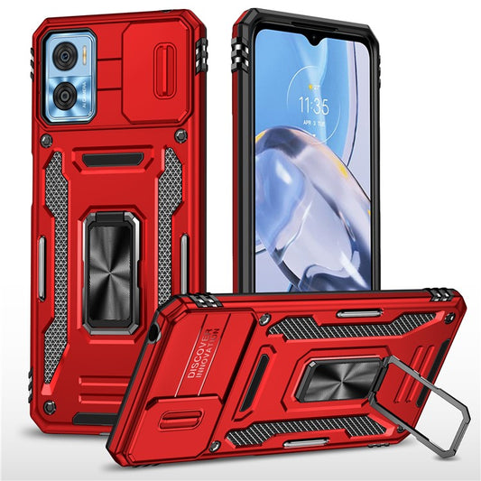 Armor Series for Motorola Moto E22i 4G / E22 4G Shockproof Phone Case Kickstand with Slide Camera Protector - Red