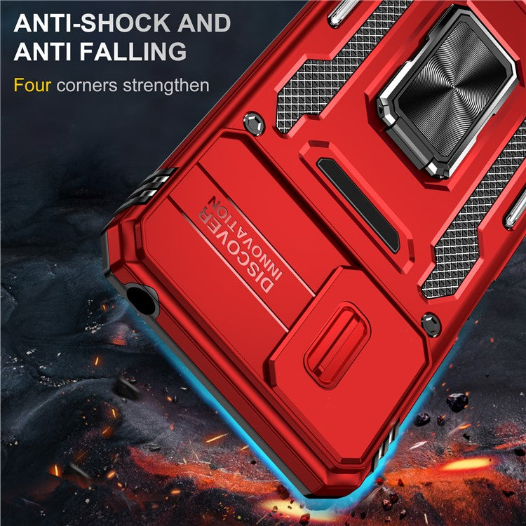 Armor Series for Motorola Moto E22i 4G / E22 4G Shockproof Phone Case Kickstand with Slide Camera Protector - Red