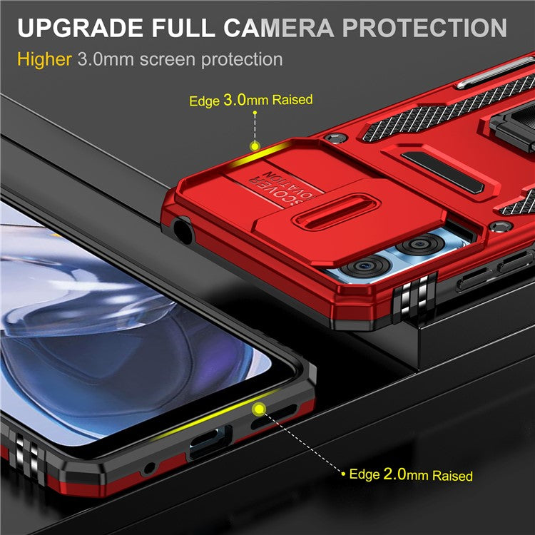 Armor Series for Motorola Moto E22i 4G / E22 4G Shockproof Phone Case Kickstand with Slide Camera Protector - Red
