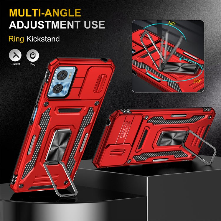 Armor Series for Motorola Moto E22i 4G / E22 4G Shockproof Phone Case Kickstand with Slide Camera Protector - Red