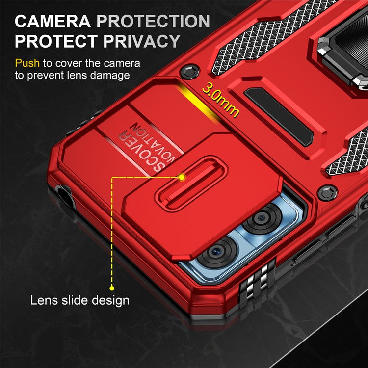 Armor Series for Motorola Moto E22i 4G / E22 4G Shockproof Phone Case Kickstand with Slide Camera Protector - Red
