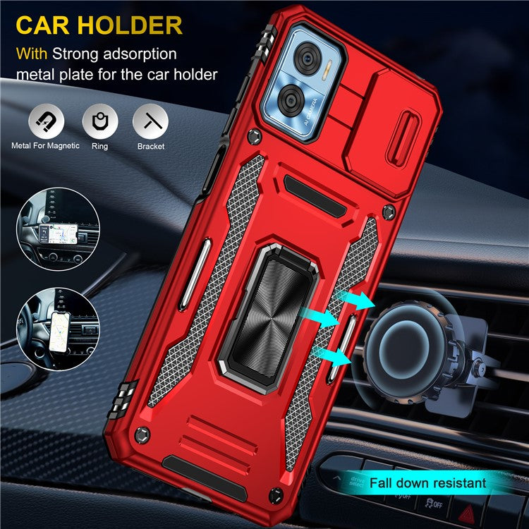 Armor Series for Motorola Moto E22i 4G / E22 4G Shockproof Phone Case Kickstand with Slide Camera Protector - Red
