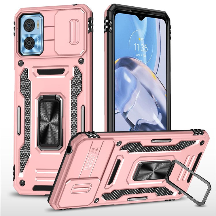 Armor Series for Motorola Moto E22i 4G / E22 4G Shockproof Phone Case Kickstand with Slide Camera Protector - Rose Gold