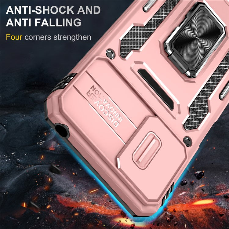 Armor Series for Motorola Moto E22i 4G / E22 4G Shockproof Phone Case Kickstand with Slide Camera Protector - Rose Gold
