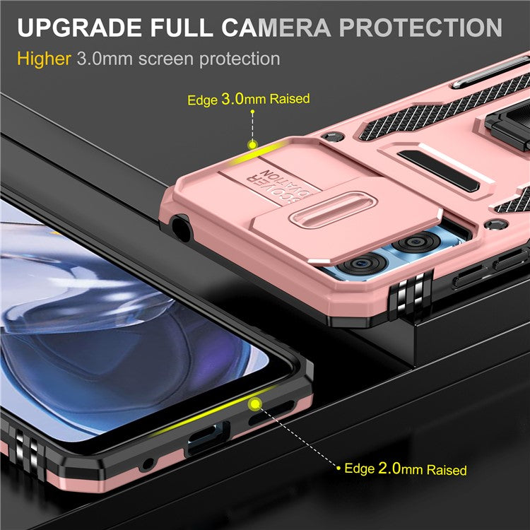 Armor Series for Motorola Moto E22i 4G / E22 4G Shockproof Phone Case Kickstand with Slide Camera Protector - Rose Gold