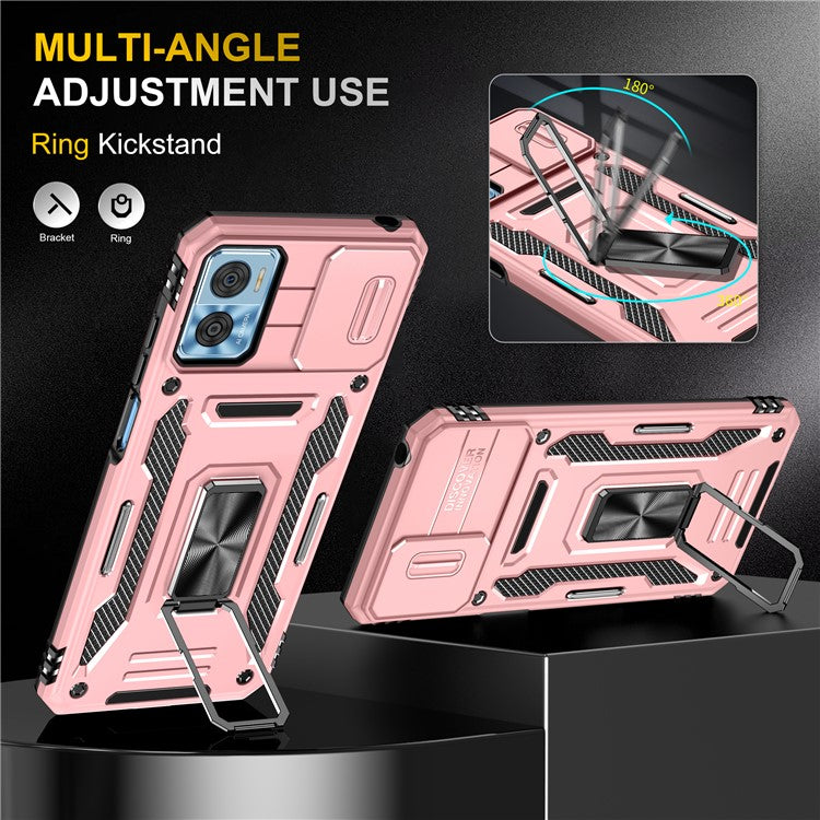 Armor Series for Motorola Moto E22i 4G / E22 4G Shockproof Phone Case Kickstand with Slide Camera Protector - Rose Gold