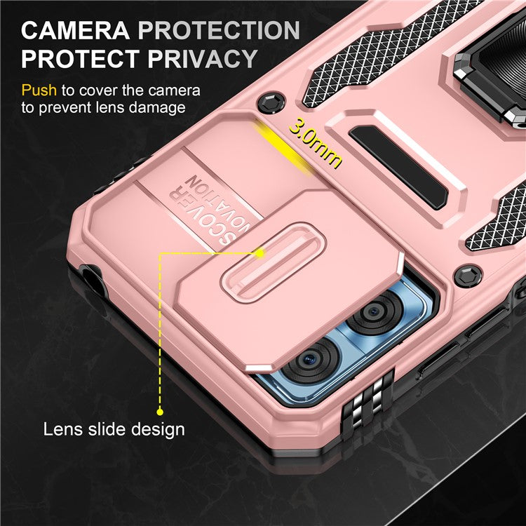 Armor Series for Motorola Moto E22i 4G / E22 4G Shockproof Phone Case Kickstand with Slide Camera Protector - Rose Gold