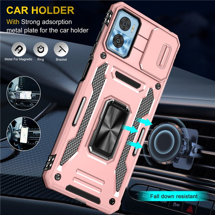 Armor Series for Motorola Moto E22i 4G / E22 4G Shockproof Phone Case Kickstand with Slide Camera Protector - Rose Gold