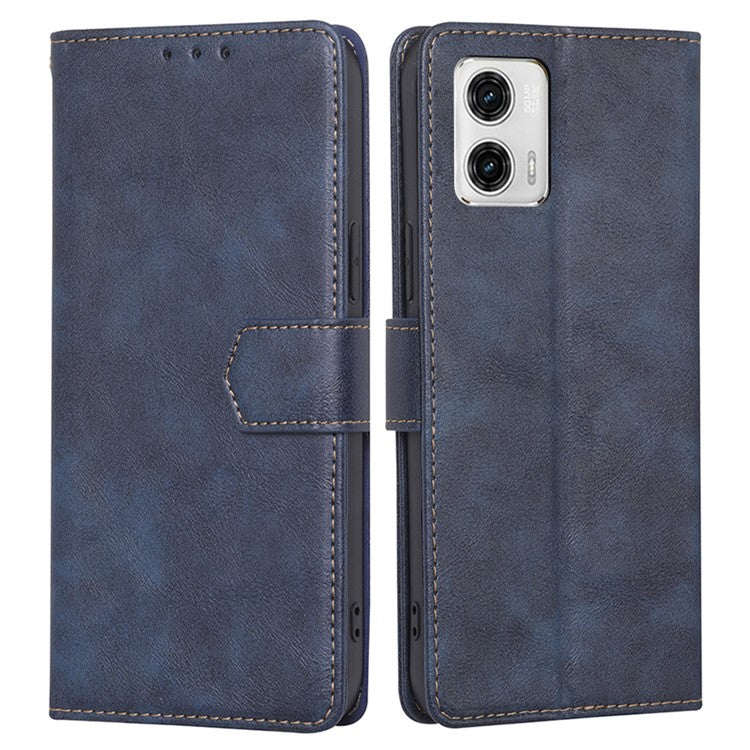 RFID Blocking Phone Stand Case for Motorola Moto G73 5G Wallet PU Leather Cellphone Cover - Blue