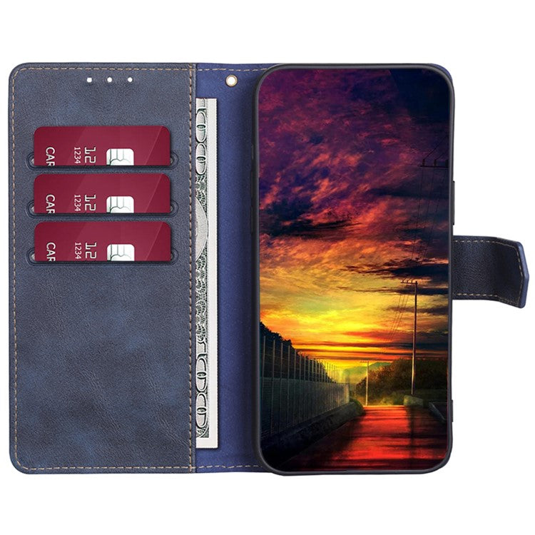 RFID Blocking Phone Stand Case for Motorola Moto G73 5G Wallet PU Leather Cellphone Cover - Blue