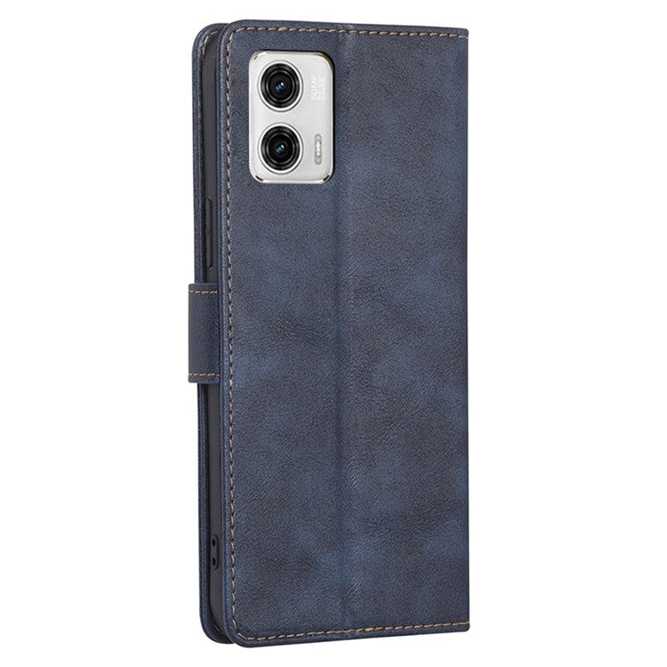 RFID Blocking Phone Stand Case for Motorola Moto G73 5G Wallet PU Leather Cellphone Cover - Blue