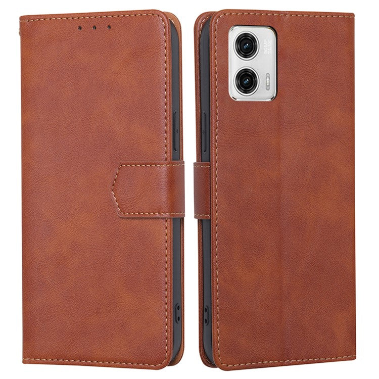 RFID Blocking Phone Stand Case for Motorola Moto G73 5G Wallet PU Leather Cellphone Cover - Brown