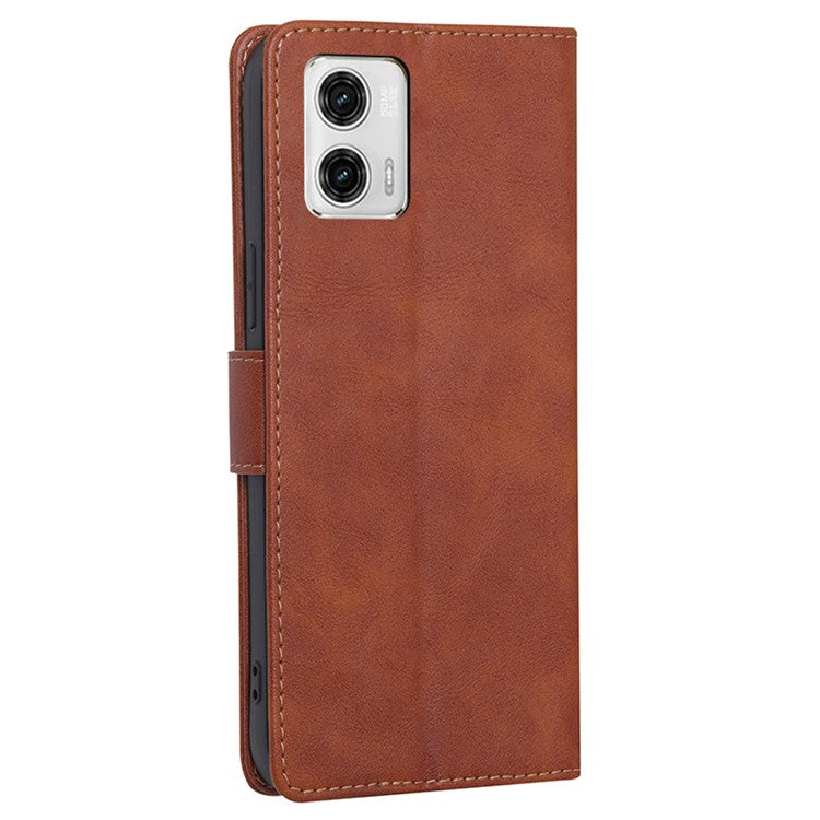 RFID Blocking Phone Stand Case for Motorola Moto G73 5G Wallet PU Leather Cellphone Cover - Brown