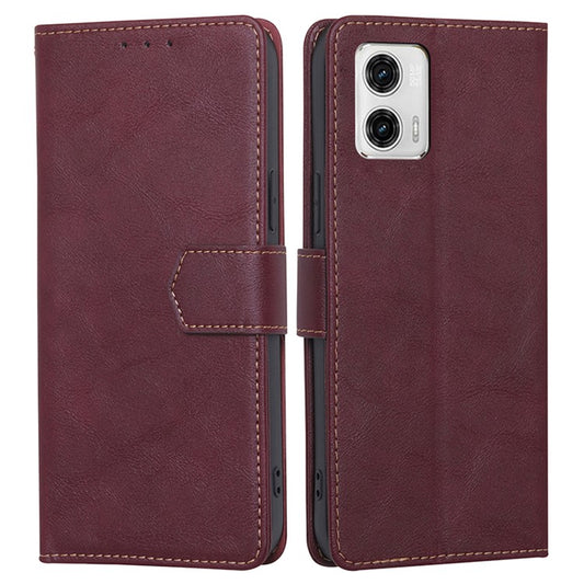 RFID Blocking Phone Stand Case for Motorola Moto G73 5G Wallet PU Leather Cellphone Cover - Wine Red