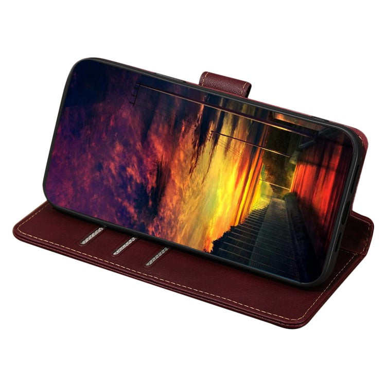 RFID Blocking Phone Stand Case for Motorola Moto G73 5G Wallet PU Leather Cellphone Cover - Wine Red