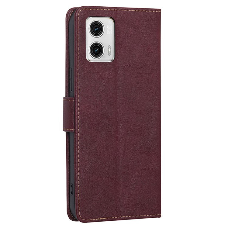 RFID Blocking Phone Stand Case for Motorola Moto G73 5G Wallet PU Leather Cellphone Cover - Wine Red