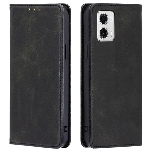 Anti-drop Leather Phone Case for Motorola Moto G73 5G , Calf Texture Wallet Stand Phone Cover - Black