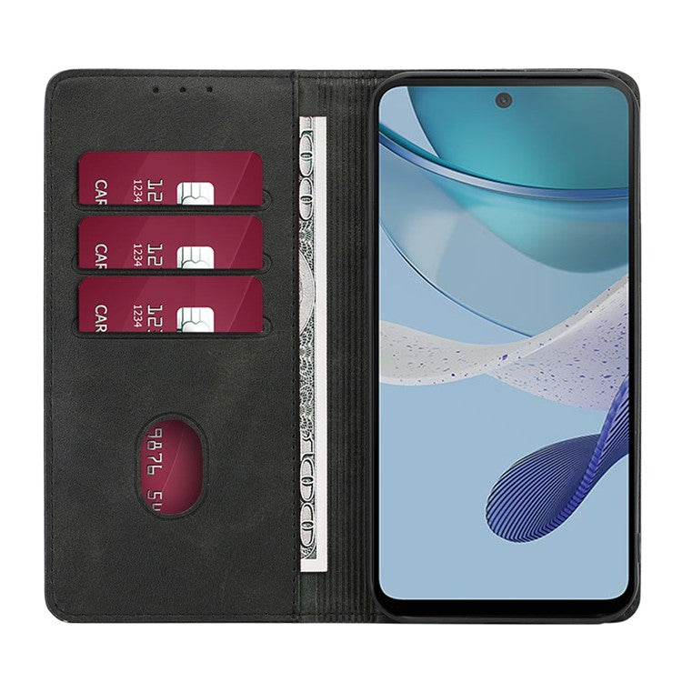 Anti-drop Leather Phone Case for Motorola Moto G73 5G , Calf Texture Wallet Stand Phone Cover - Black