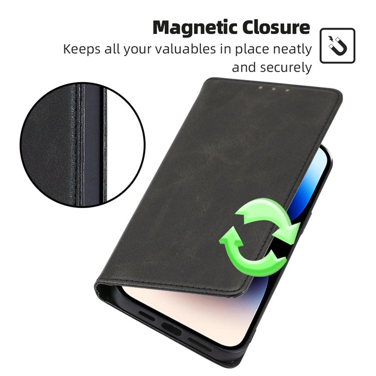 Anti-drop Leather Phone Case for Motorola Moto G73 5G , Calf Texture Wallet Stand Phone Cover - Black