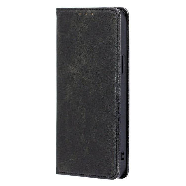 Anti-drop Leather Phone Case for Motorola Moto G73 5G , Calf Texture Wallet Stand Phone Cover - Black