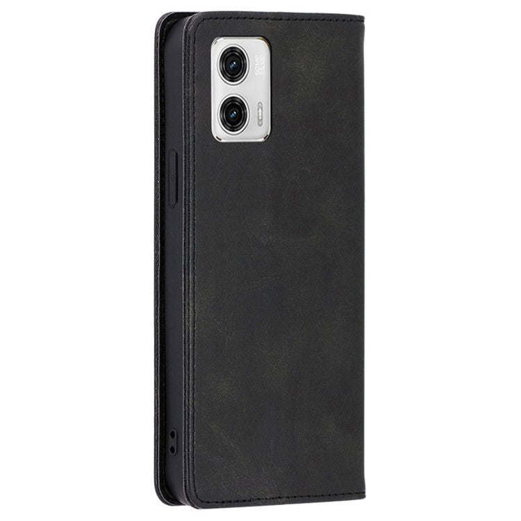 Anti-drop Leather Phone Case for Motorola Moto G73 5G , Calf Texture Wallet Stand Phone Cover - Black