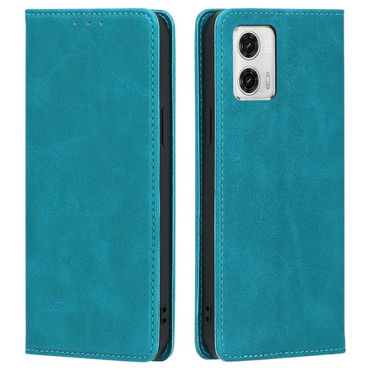 Anti-drop Leather Phone Case for Motorola Moto G73 5G , Calf Texture Wallet Stand Phone Cover - Baby Blue