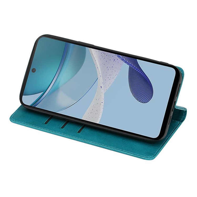 Anti-drop Leather Phone Case for Motorola Moto G73 5G , Calf Texture Wallet Stand Phone Cover - Baby Blue
