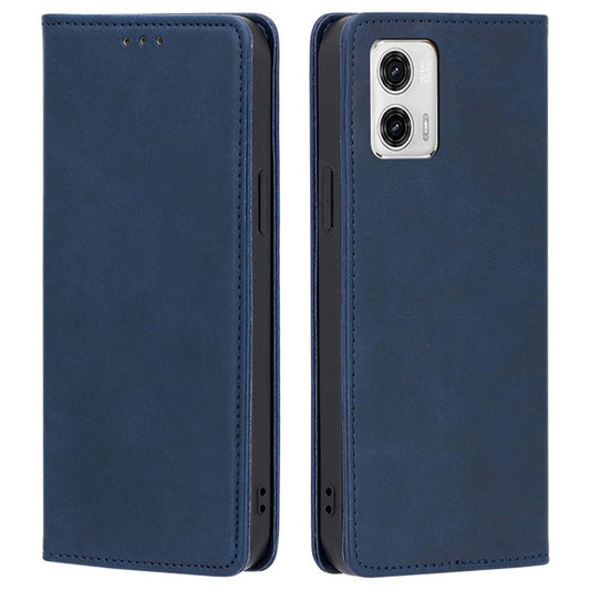 Anti-drop Leather Phone Case for Motorola Moto G73 5G , Calf Texture Wallet Stand Phone Cover - Blue