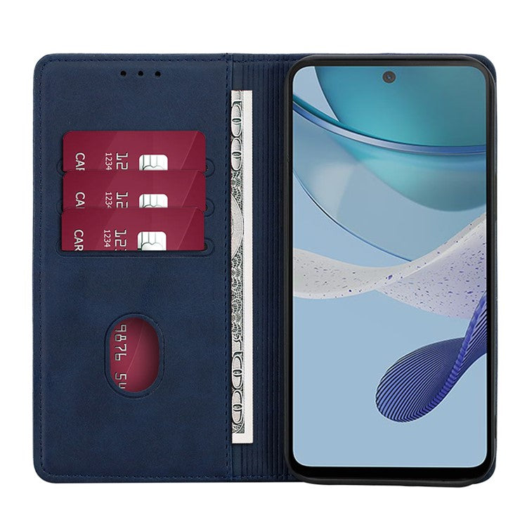 Anti-drop Leather Phone Case for Motorola Moto G73 5G , Calf Texture Wallet Stand Phone Cover - Blue