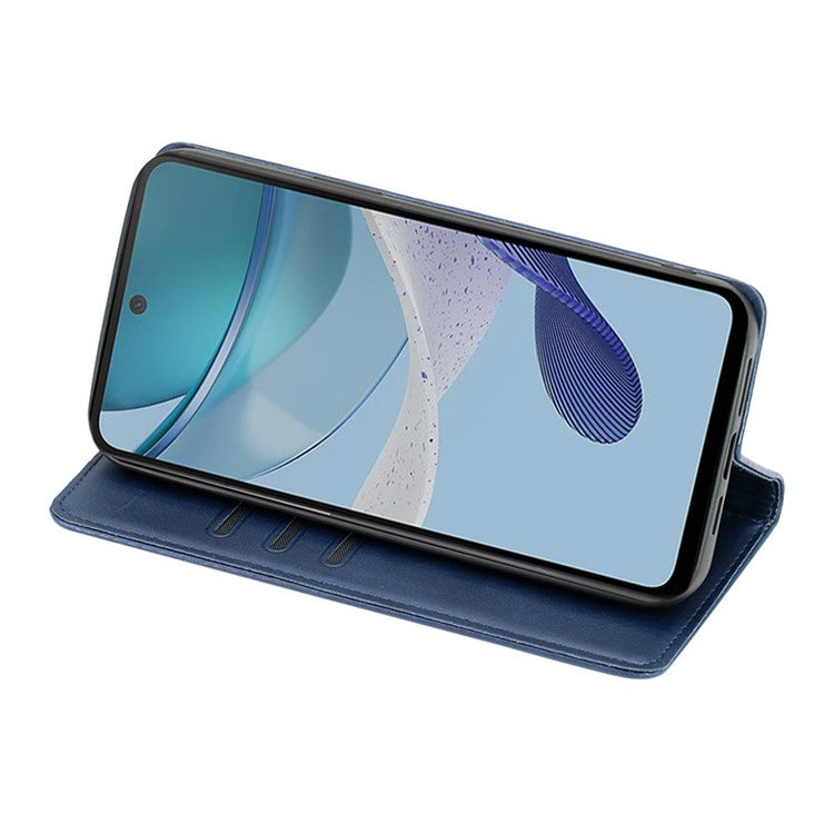 Anti-drop Leather Phone Case for Motorola Moto G73 5G , Calf Texture Wallet Stand Phone Cover - Blue